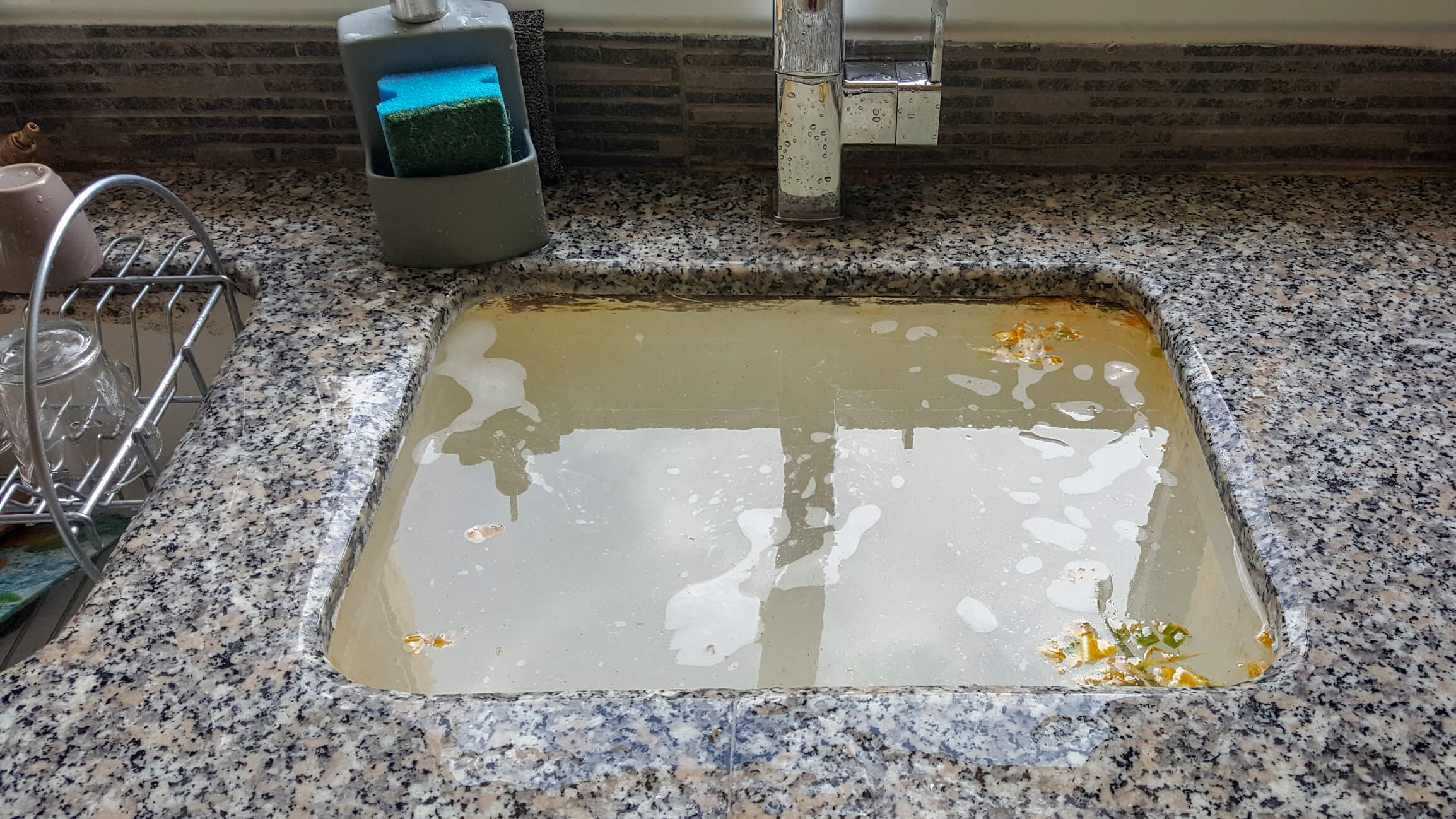 a clogged kitchen sink drain