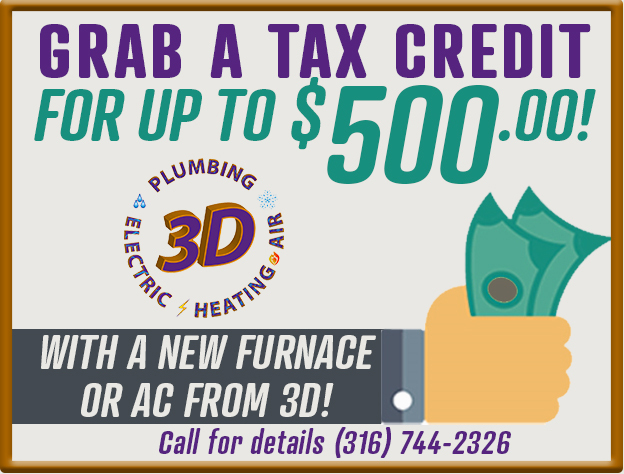 Promotional ad for 2022 tax credit for new energy efficient installation from 3D in Wichita