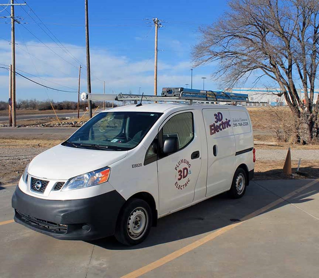 3D Plumbing, Electric, Heating & Air van in Park City location just north of Wichita