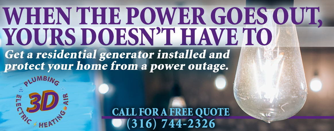 Get power generators installed by Wichita electrician at 3D Electric